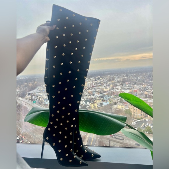 Studded Black Over-the-Knee Boots - Picture 10 of 11